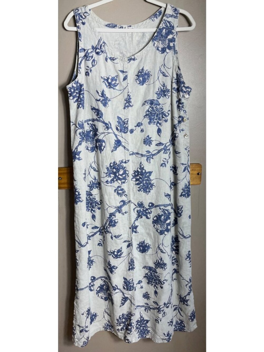 Vtg Garron Heavy Linen Dress Tank Jumper Column Floral Coastal Grandma Garden L - Picture 12 of 13